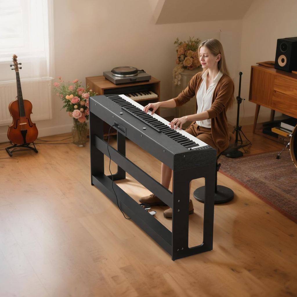 88 Keys Weighted Digital Piano with Furniture Stand and Triple Pedal, Black I612798