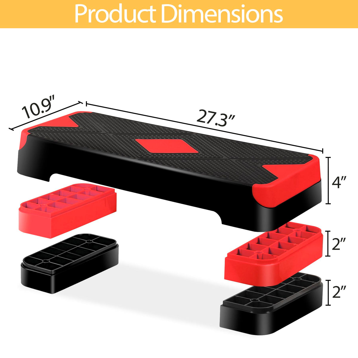 27'' Adjustable Non-Slip Aerobics Stepper with 4 Risers M457961