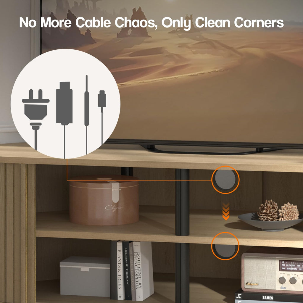 43 Inch Corner TV Stand with Sliding Tambour Door Y34245