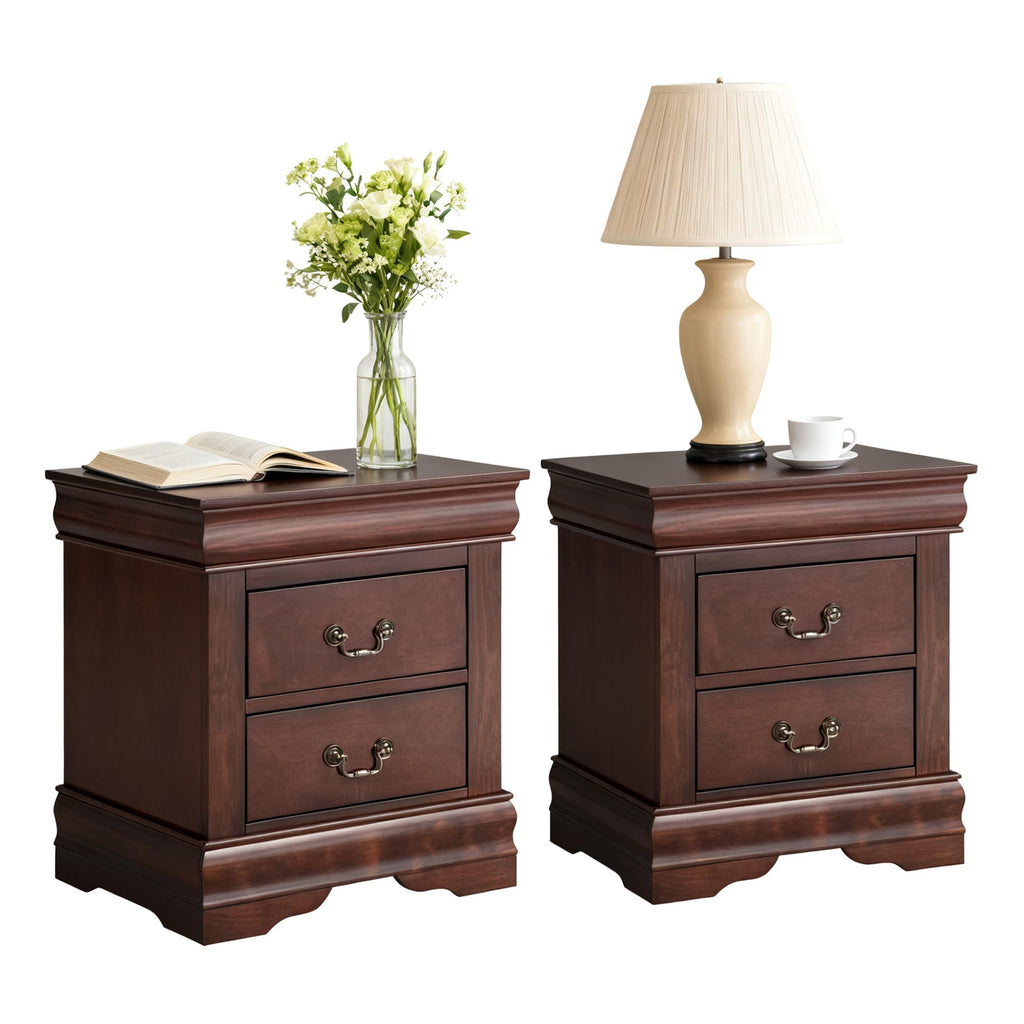 Cherry Wood Nightstand Set of 2 with 2 Drawers V694923