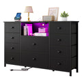 Black Dresser with Charging Station and LED Lights K3722