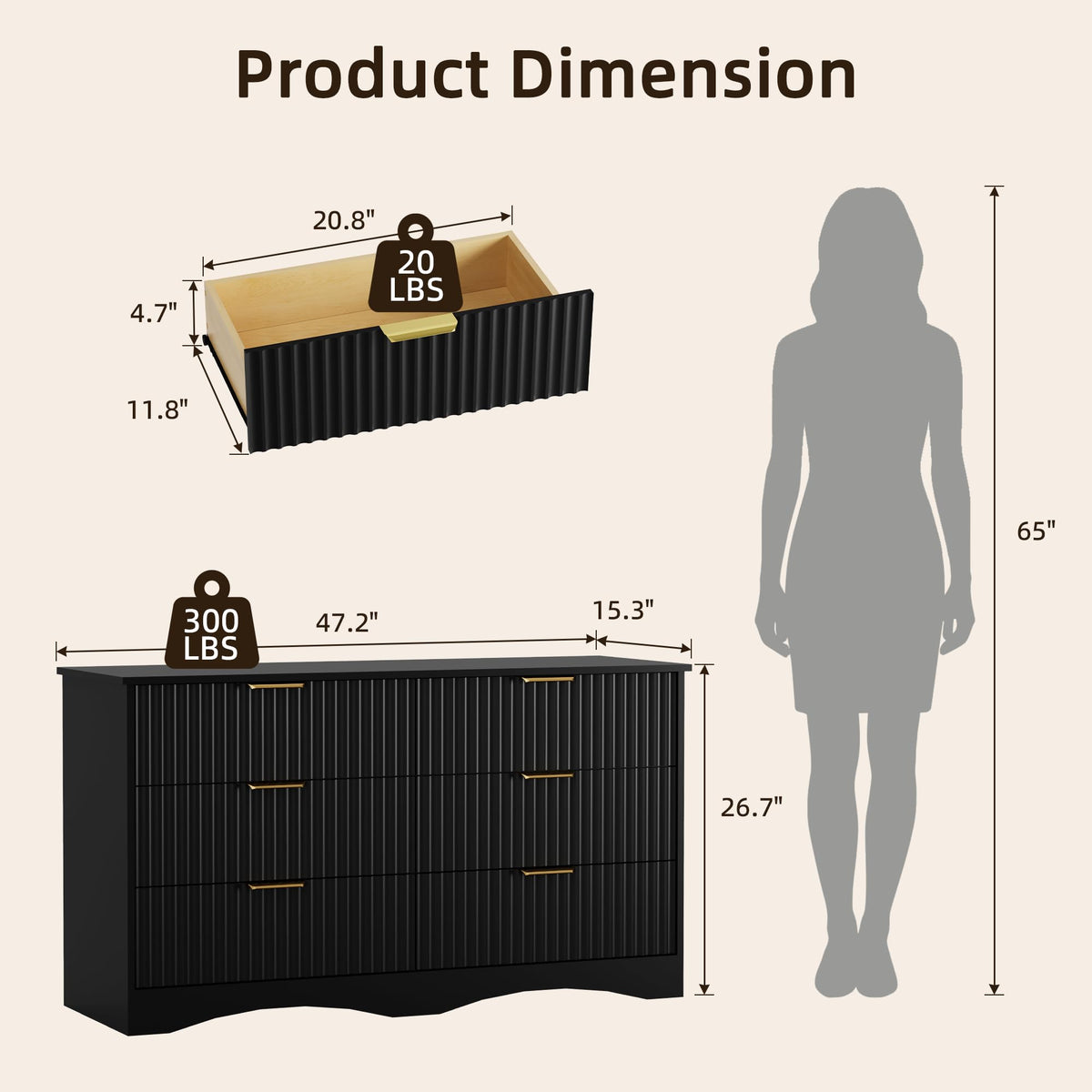 6 Drawer Fluted Wood Dresser I58084