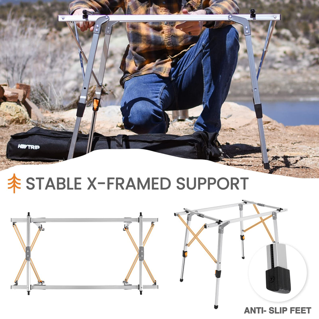 Adjustable Height Folding Camping Table with Storage S866