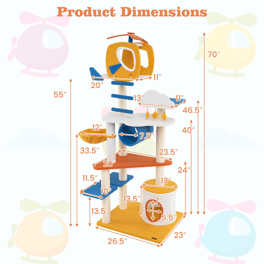 70 inch Multi-Level Cat Tree Tower with Scratching Posts K829