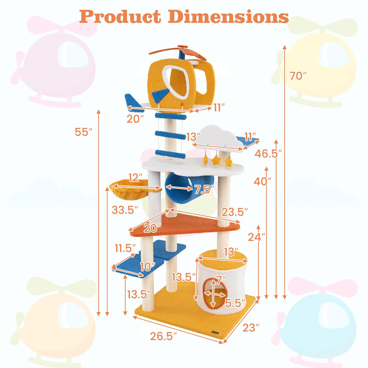 70 inch Multi-Level Cat Tree Tower with Scratching Posts K829