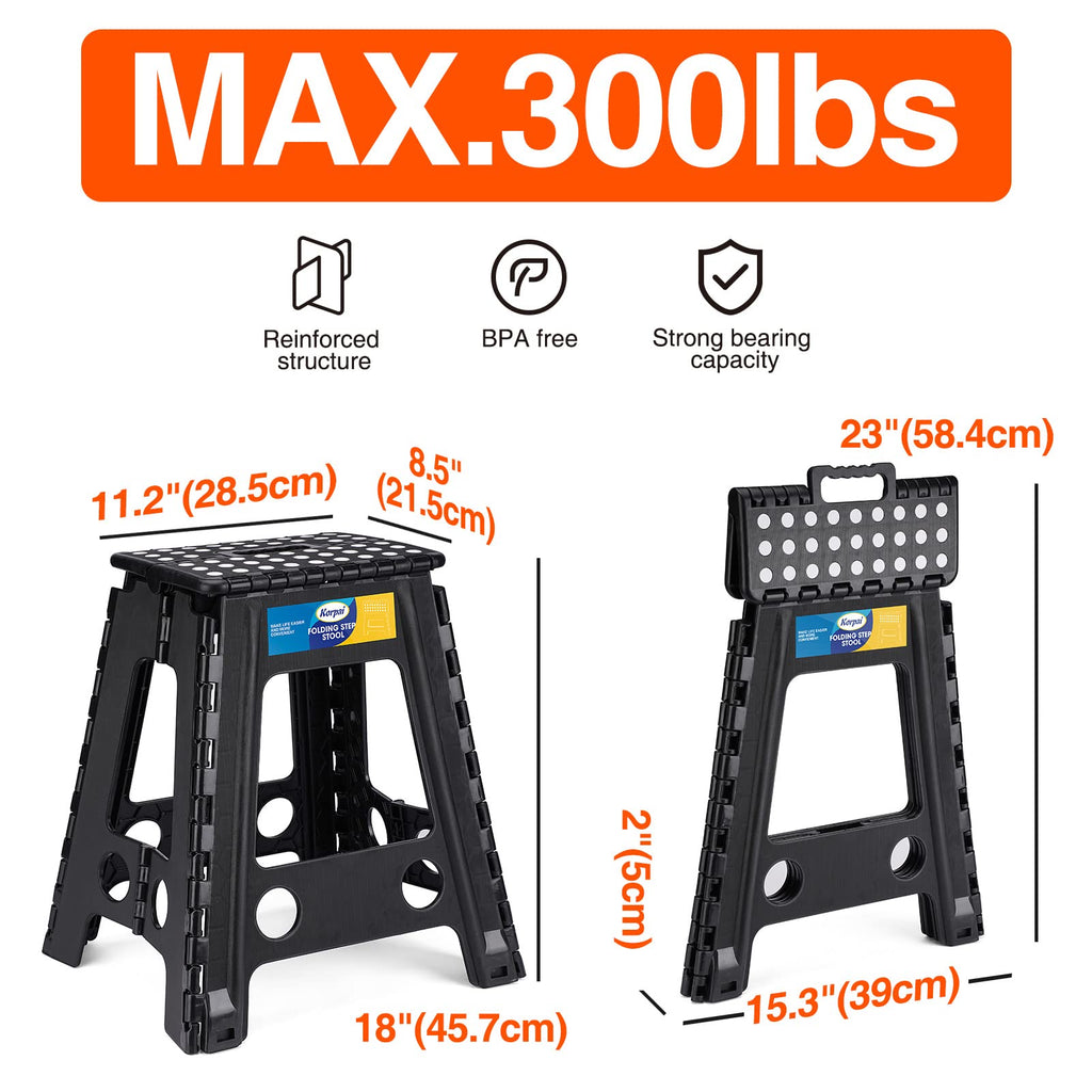 18" Non-Slip Folding Step Stool 300 lbs Black B60563