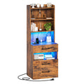 Tall Nightstand with Charging Station and LED Lights, 3 Drawers, Bookshelf R831949