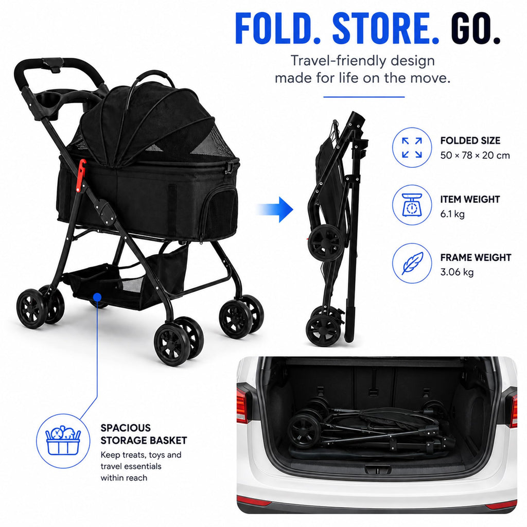 Foldable Pet Stroller with Cup Holder T392