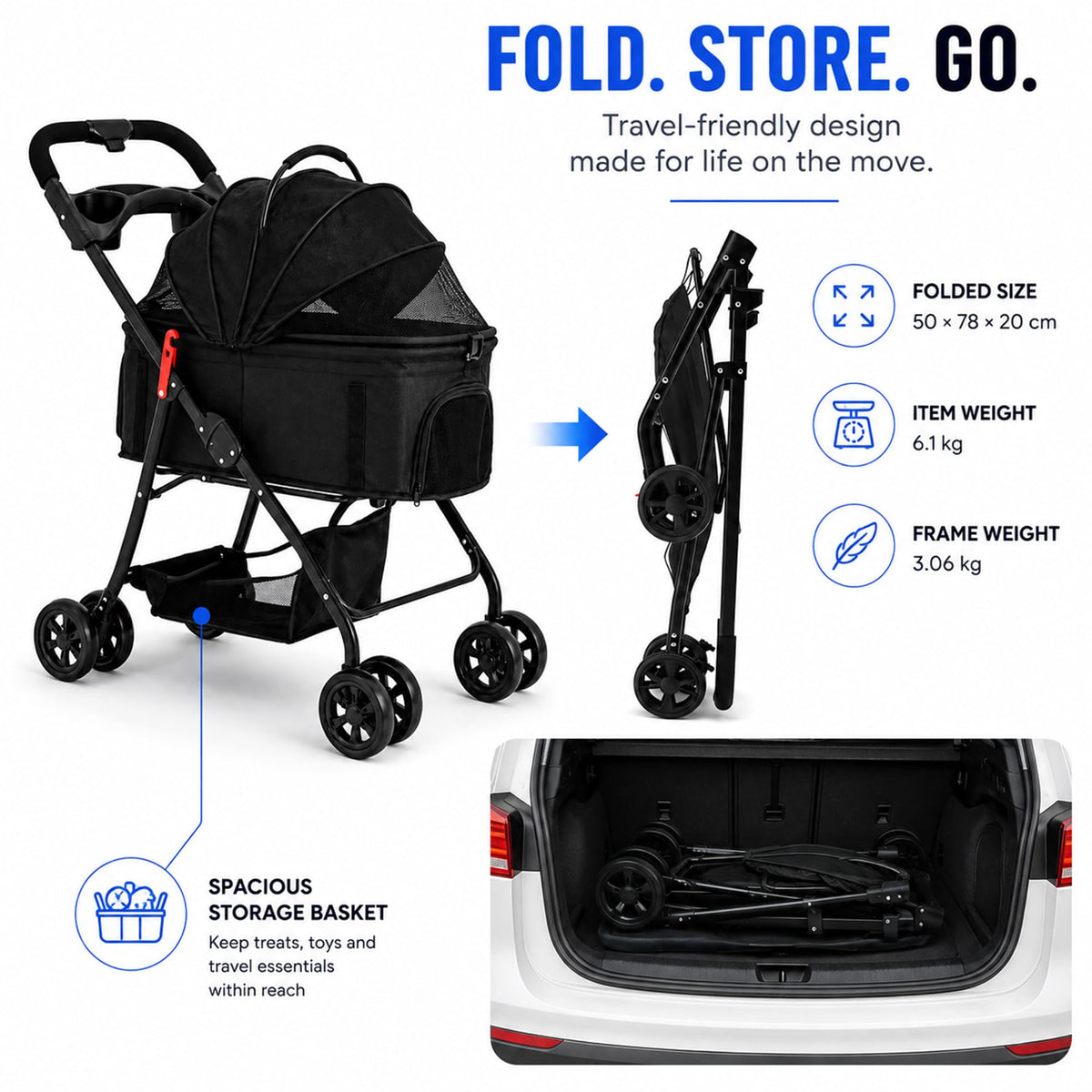 Foldable Pet Stroller with Cup Holder T392