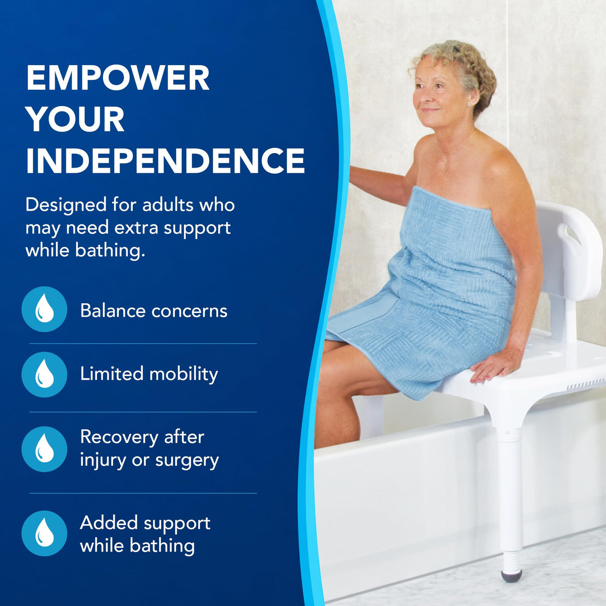 Bath Transfer Bench with Backrest and Adjustable Legs M348