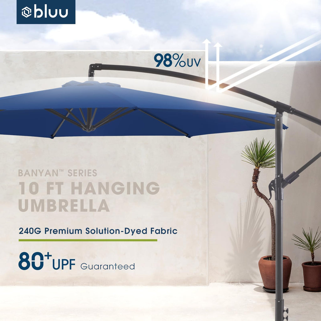 10 FT Navy Blue Patio Offset Umbrella L616