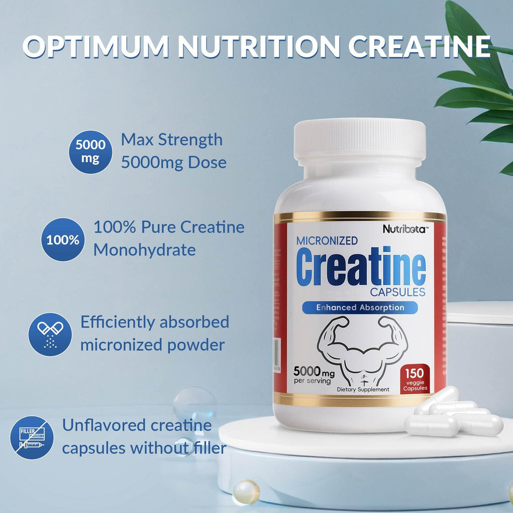 5000mg Micronized Creatine Monohydrate Capsules with Vitamin B12, Vegan, Gluten Free, 150 Count K714