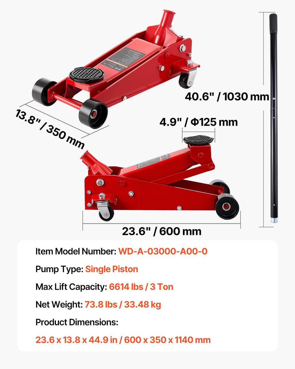 3 Ton Low Profile Steel Hydraulic Floor Jack B721971