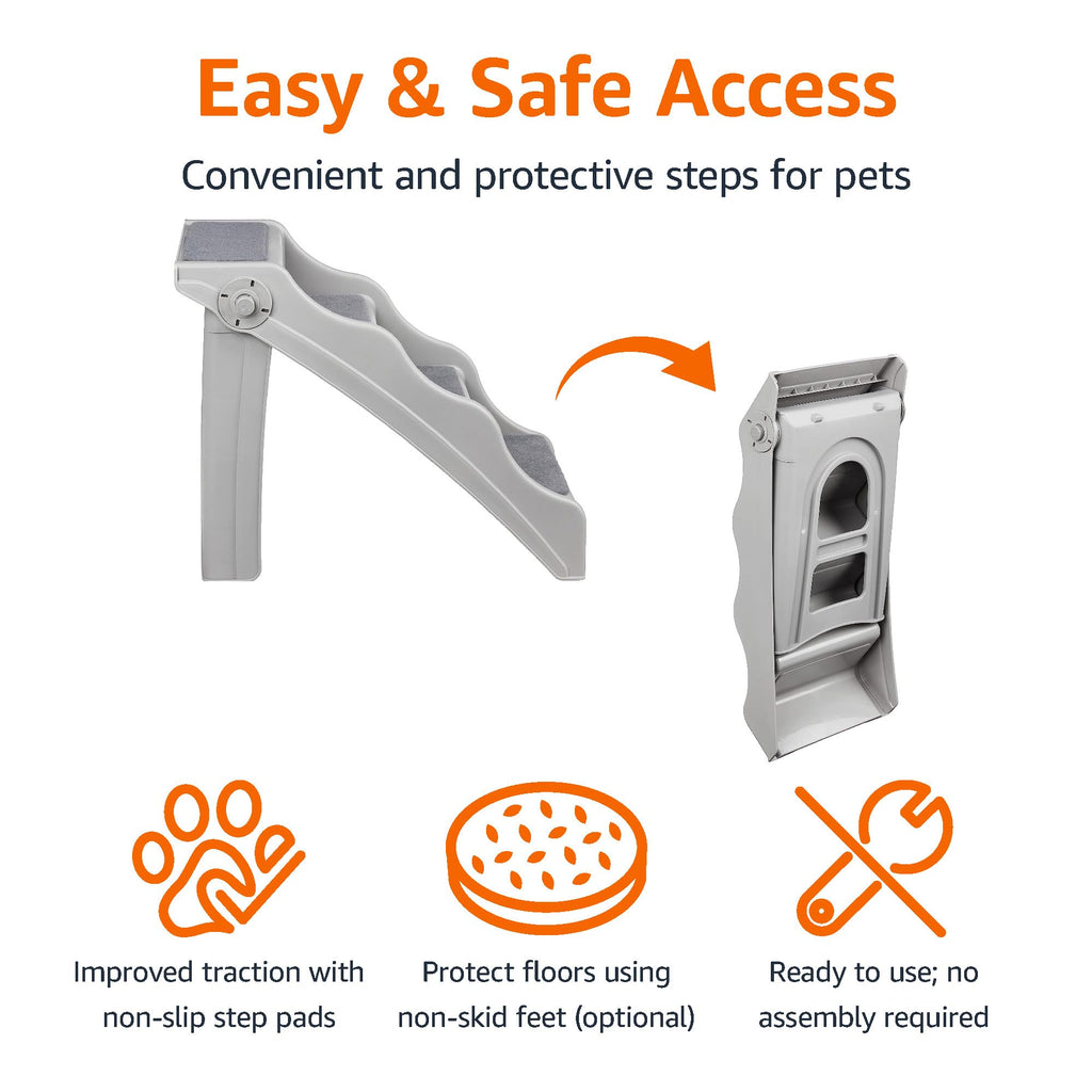 Foldable Non-Slip Pet Stairs Grey I94672