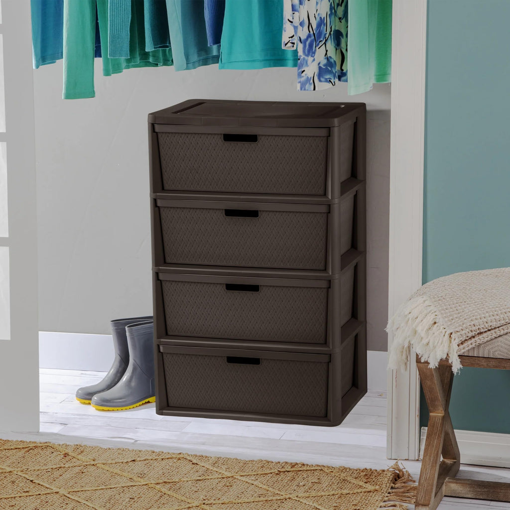 Brown 4 Drawer Plastic Storage Tower D644