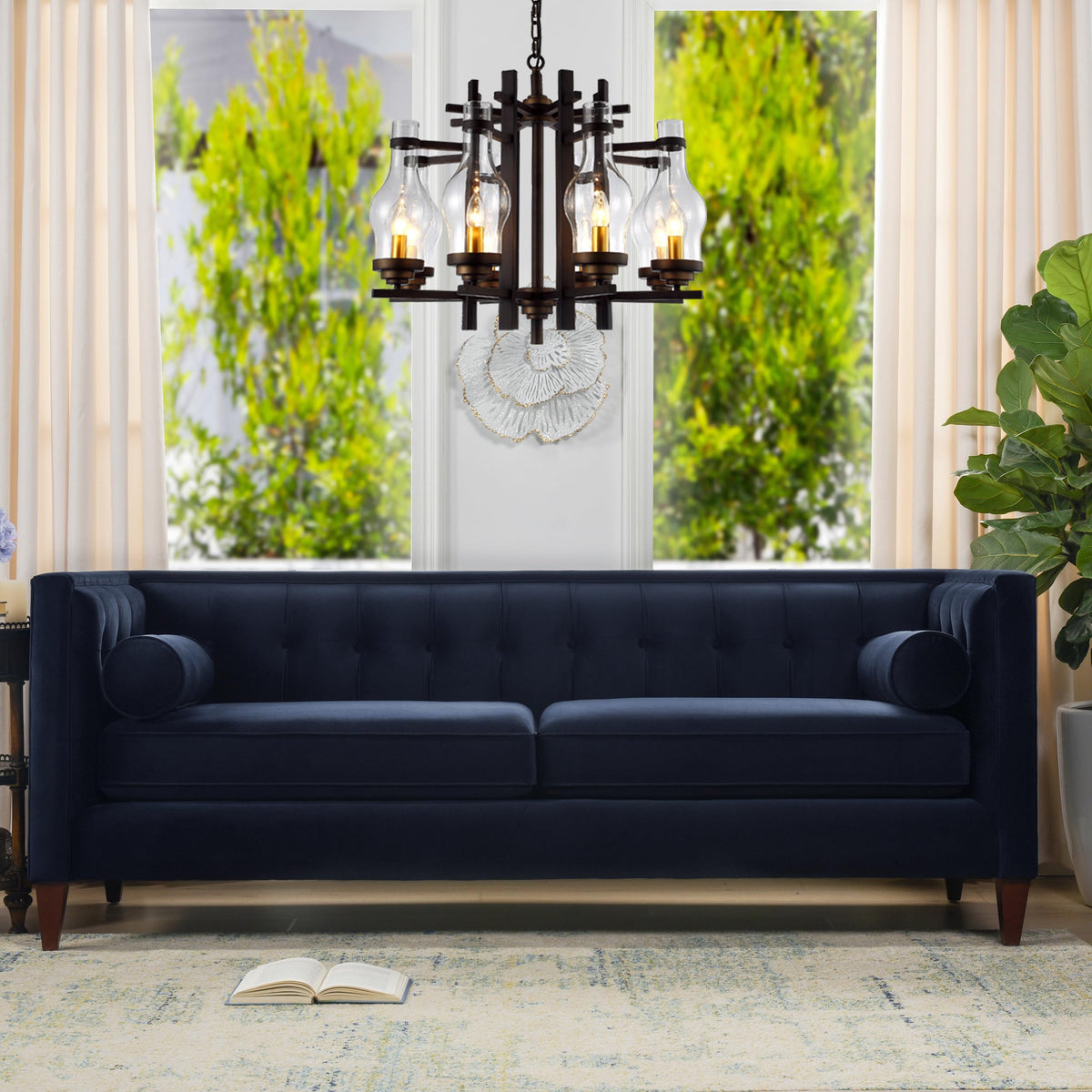 Dark Navy Blue Performance Velvet Tufted Sofa G386