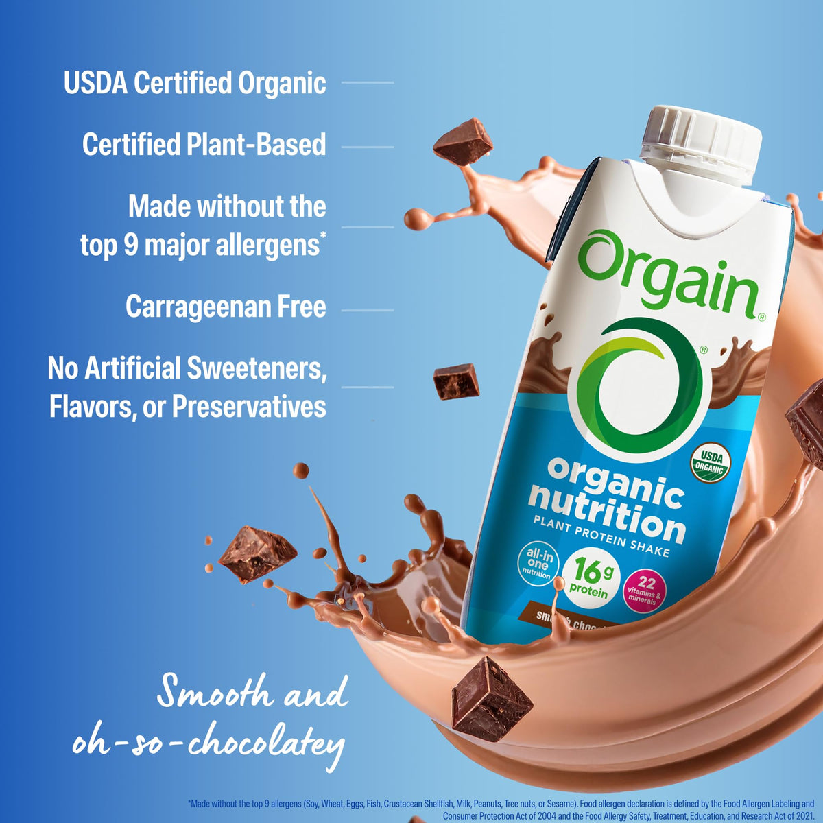 Organic Vegan 16g Protein Shake, Chocolate, 11 oz, 12pk H32033