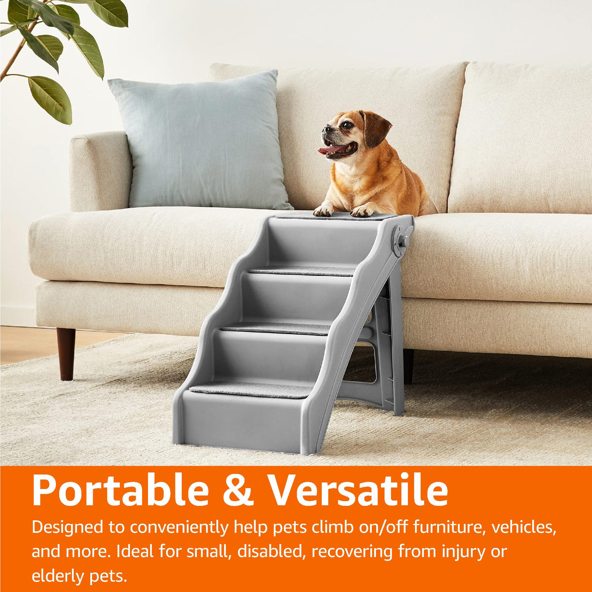 Foldable Non-Slip Pet Stairs Grey I94672