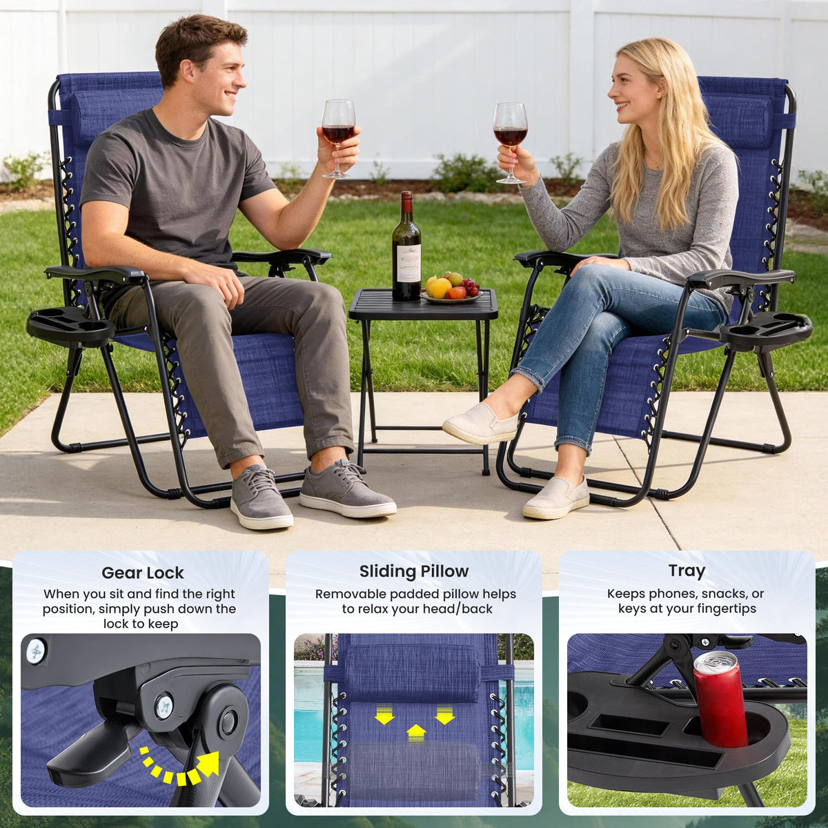 2 Pack Zero Gravity Outdoor Recliner Chair Blue H4487