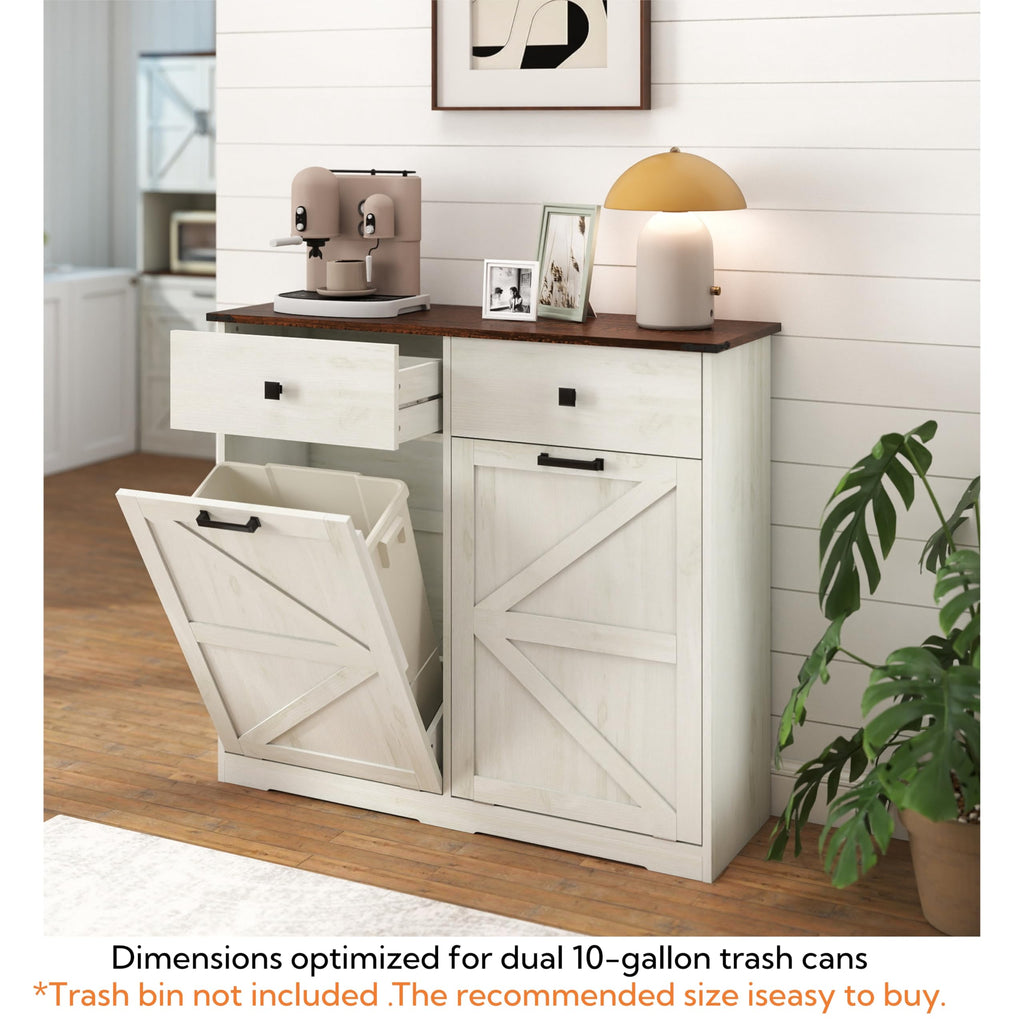 Double Tilt Out Trash Cabinet, Fits 2 10 Gallon Bins, Antique White Y804