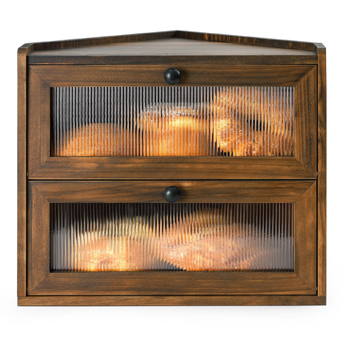Large 2 Tier Wooden Bread Box with Acrylic Window E3008