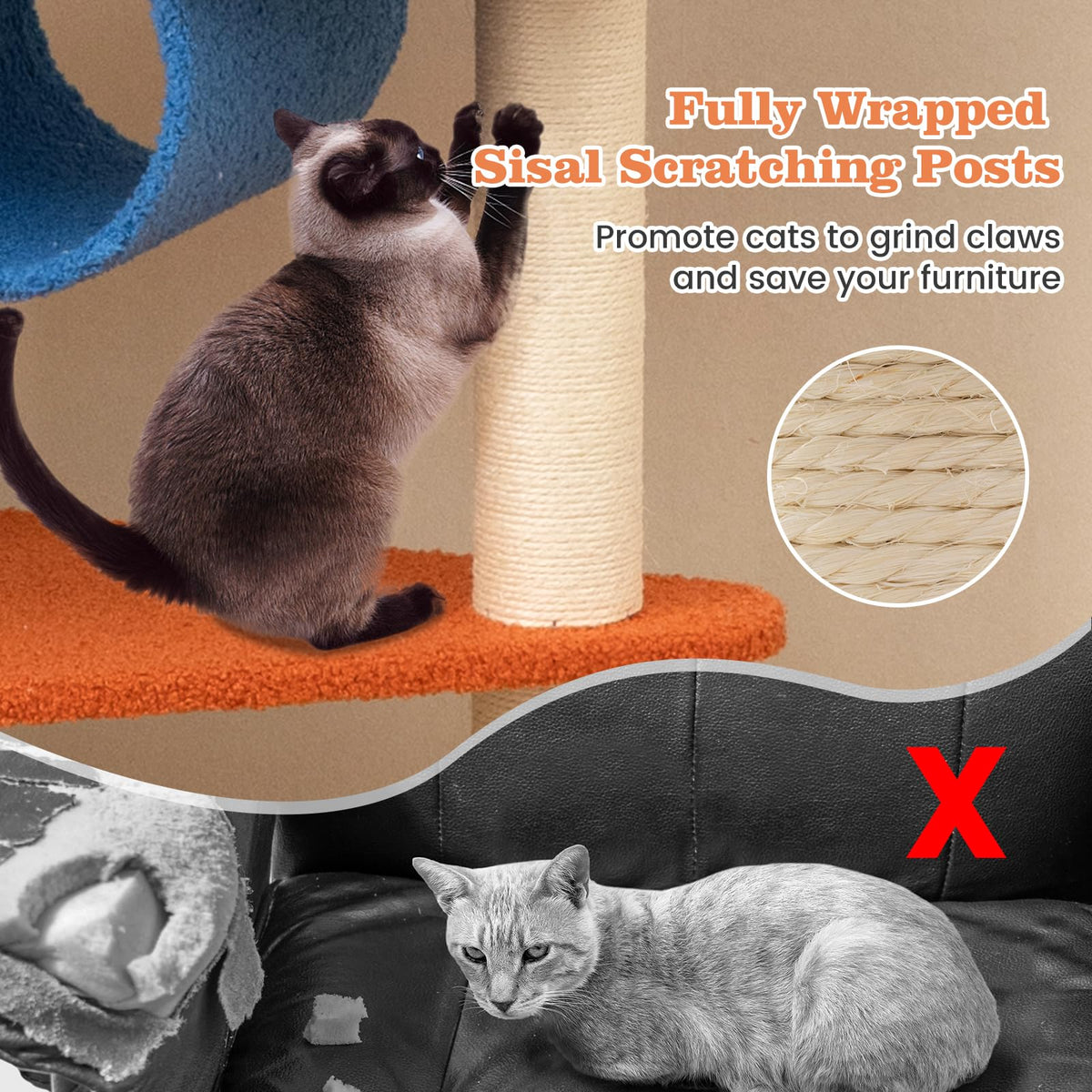 70 inch Multi-Level Cat Tree Tower with Scratching Posts K829