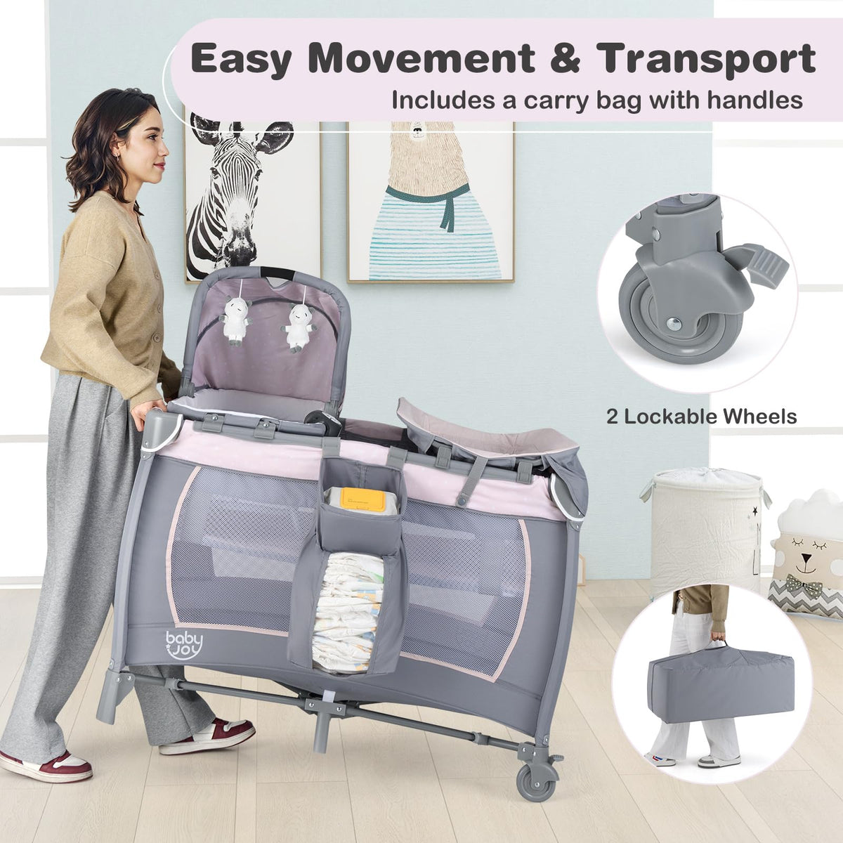 5 in 1 Pack and Play with Bassinet and Diaper Changing Table S5634
