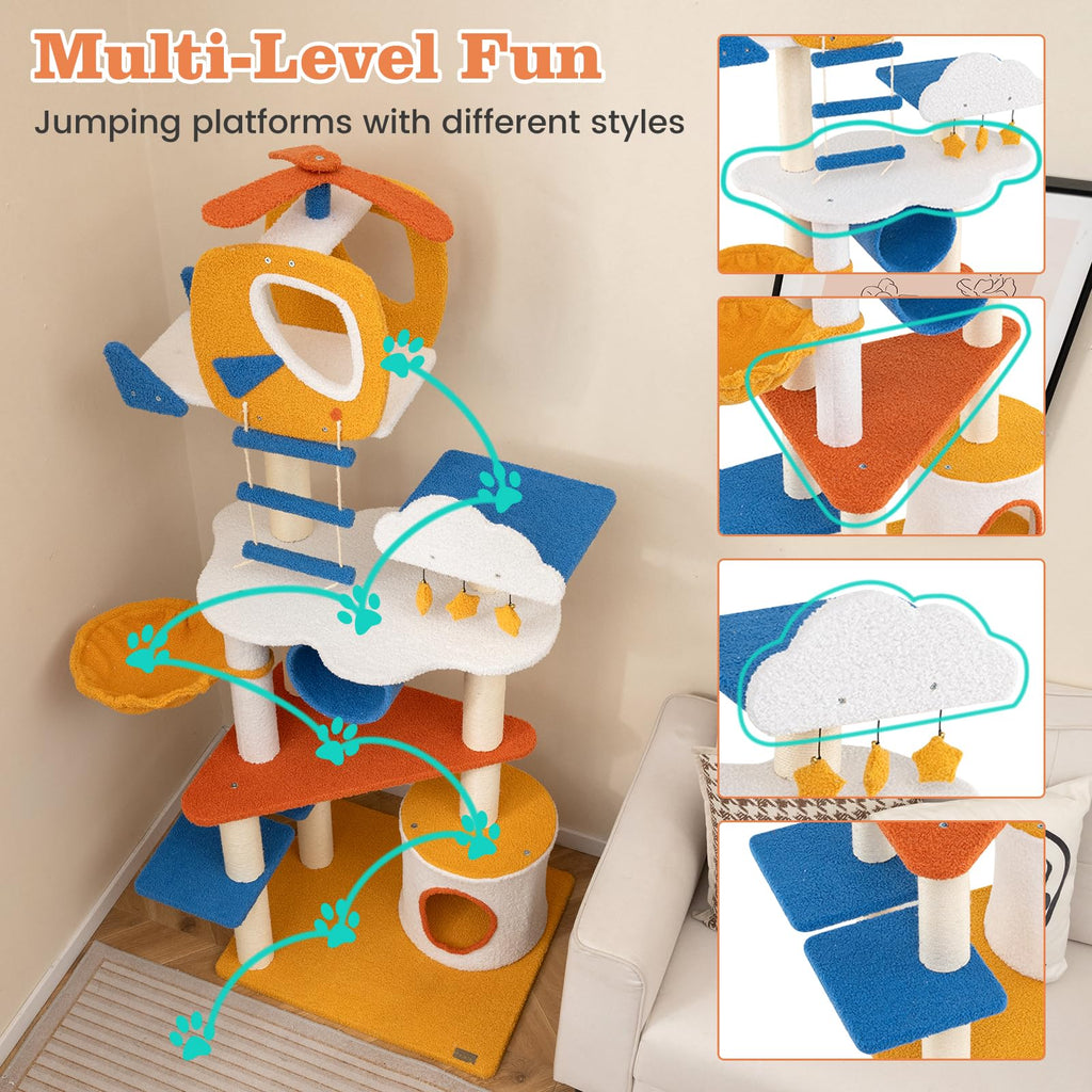 70 inch Multi-Level Cat Tree Tower with Scratching Posts K829