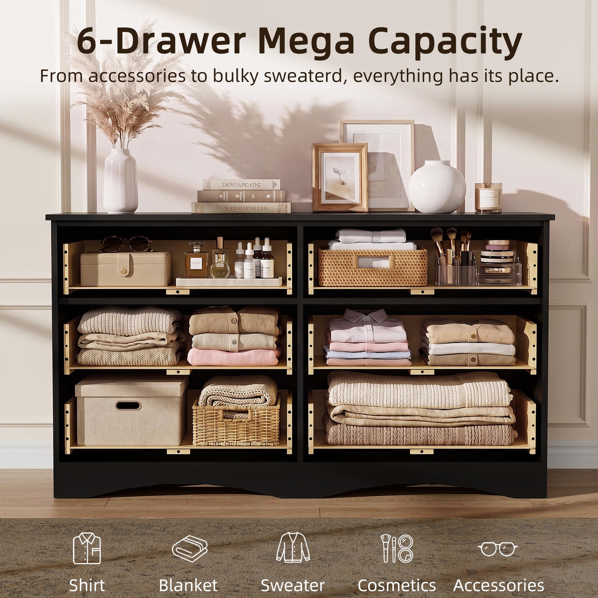6 Drawer Fluted Wood Dresser I58084