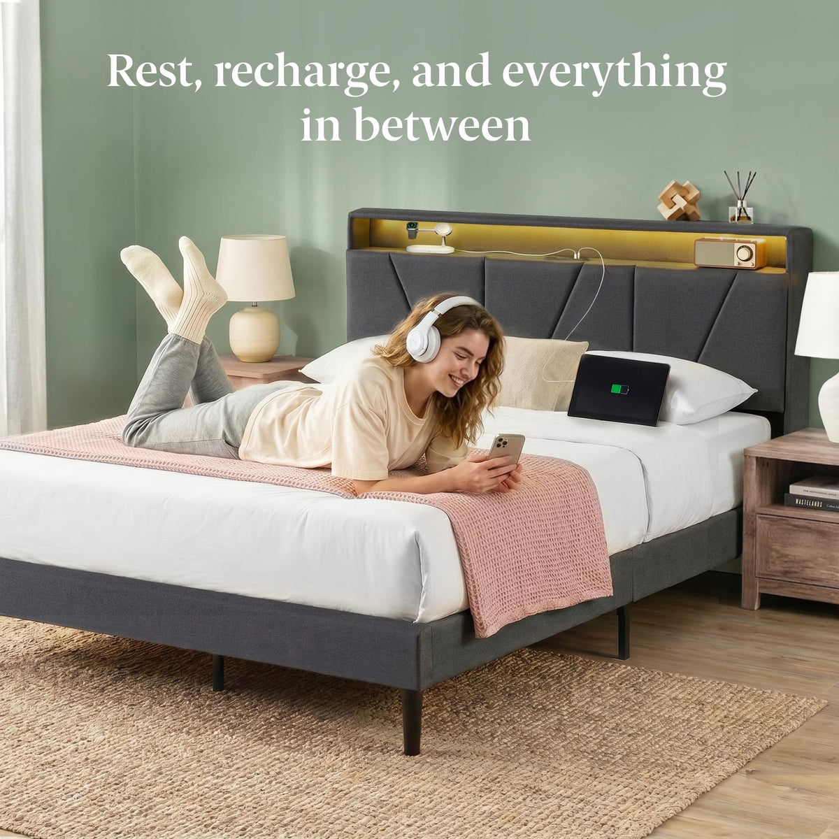 Upholstered Platform Bed Frame Full Y938940