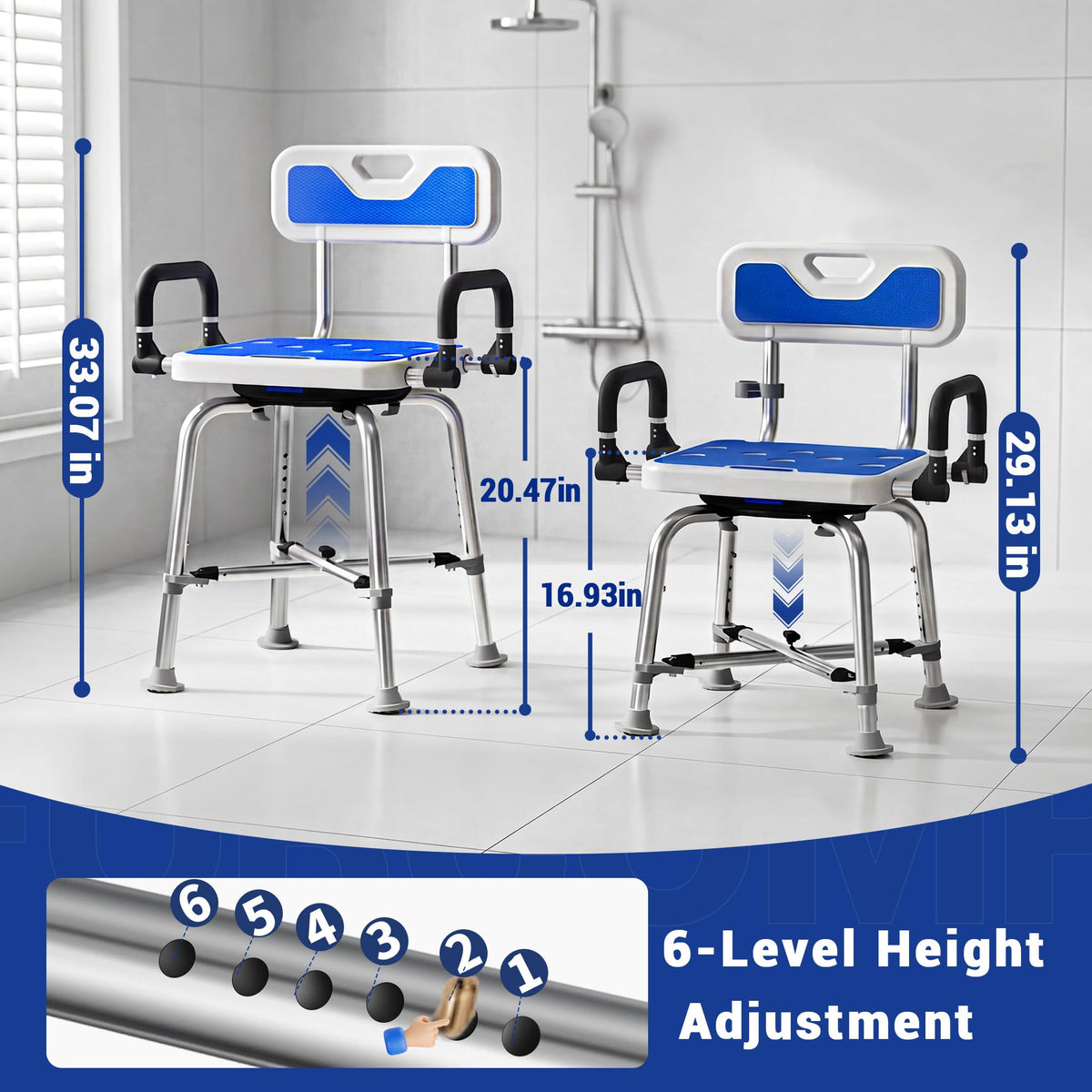 360° Swivel Shower Chair, 500 lbs Capacity, Height Adjustable F924772