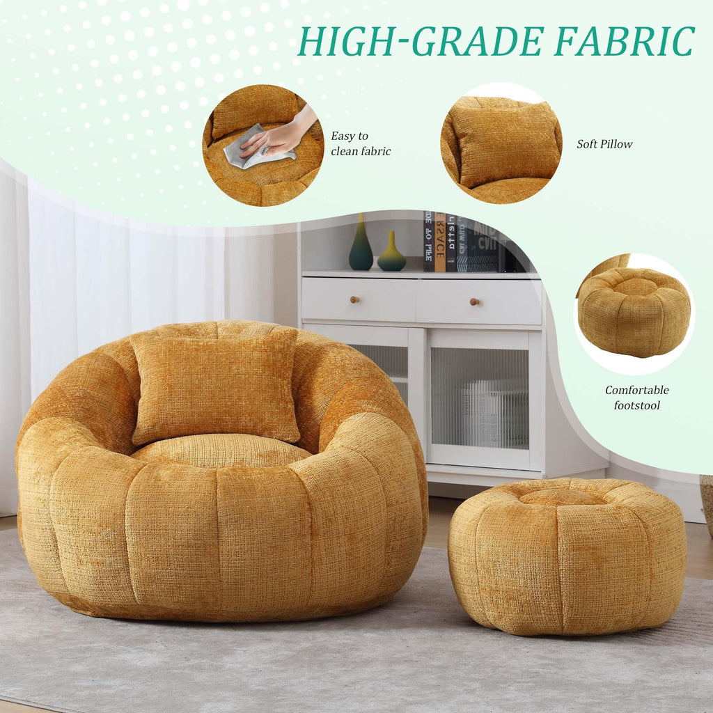 Yellow Memory Foam Bean Bag Chair with Ottoman L72840