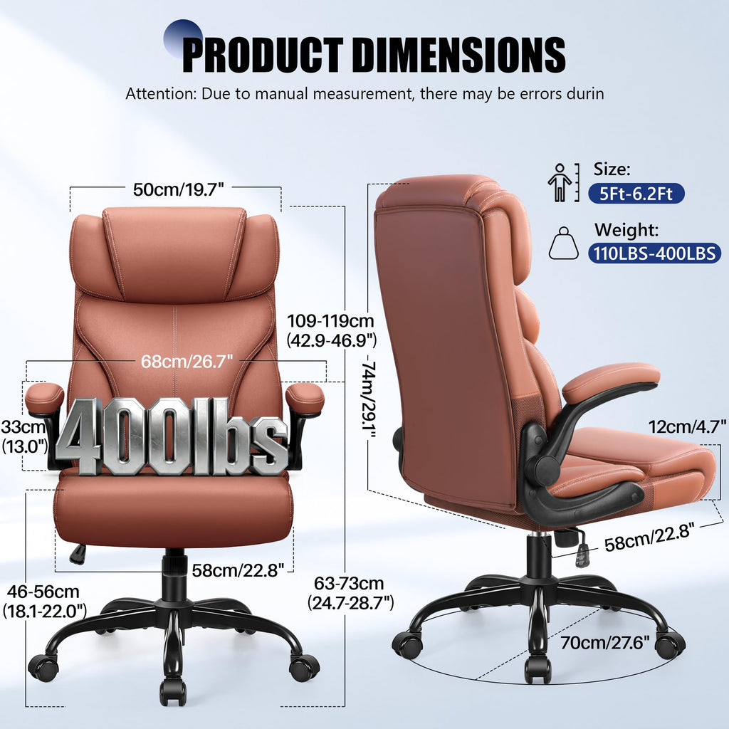 Brown High Back Office Chair with Flip-up Armrests E821