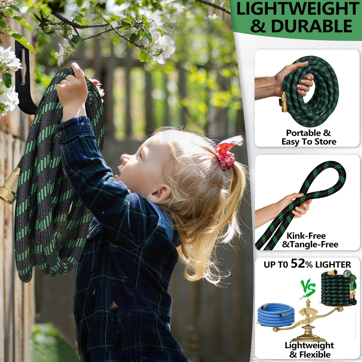 100 ft Lightweight Flexible Garden Hose with 10-Function Nozzle I482