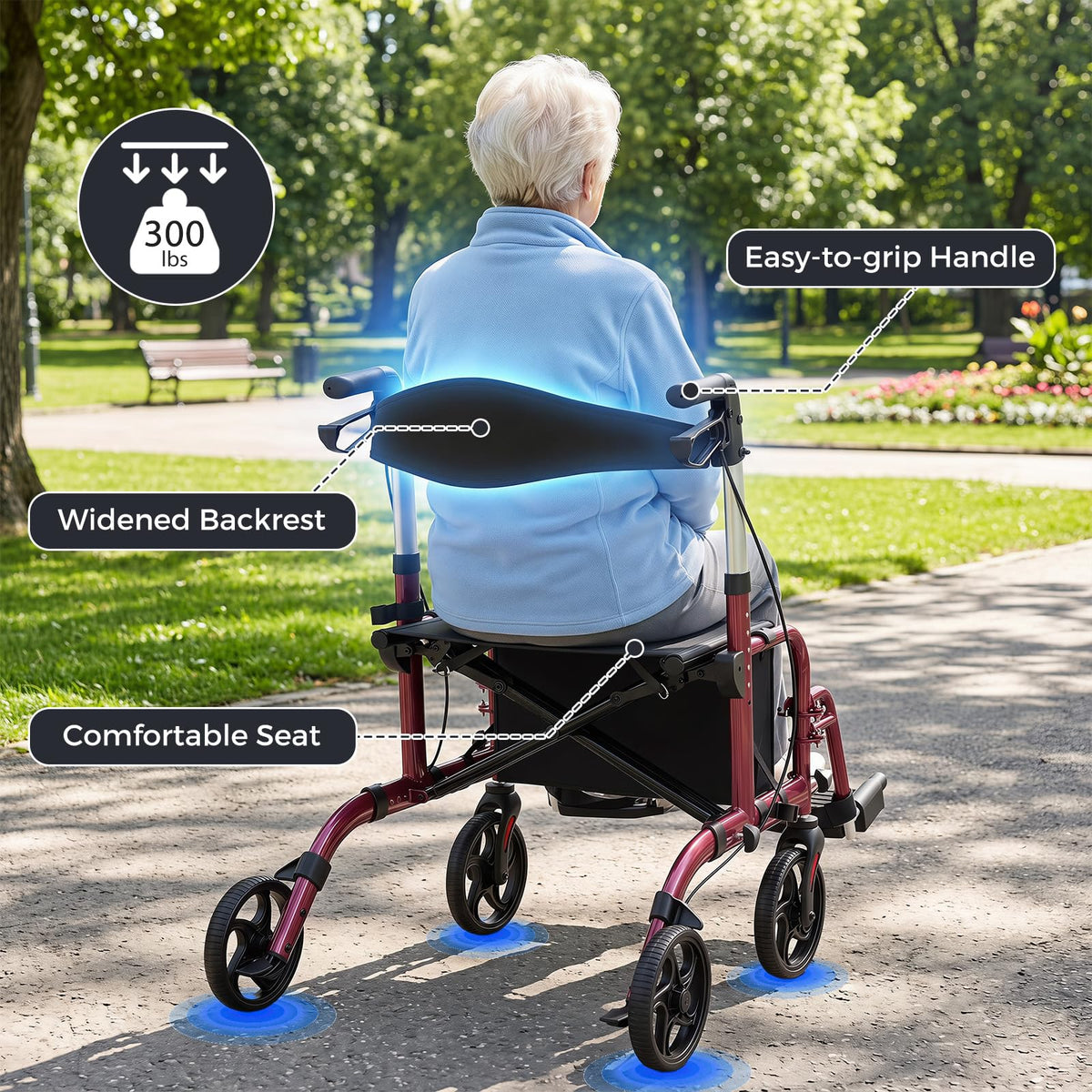 Foldable Rollator Walker 4 Wheel Transport Chair F164260
