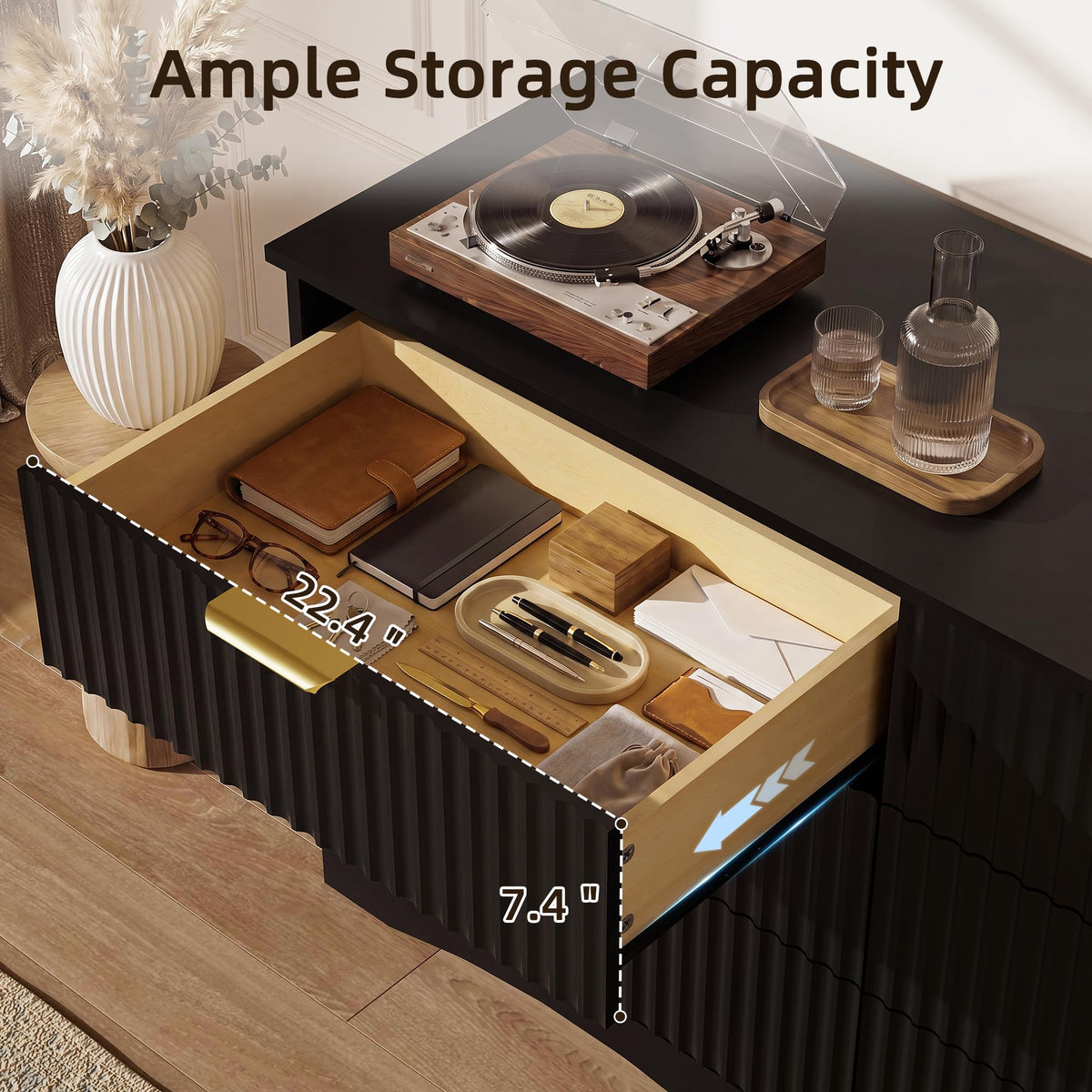 6 Drawer Fluted Wood Dresser I58084