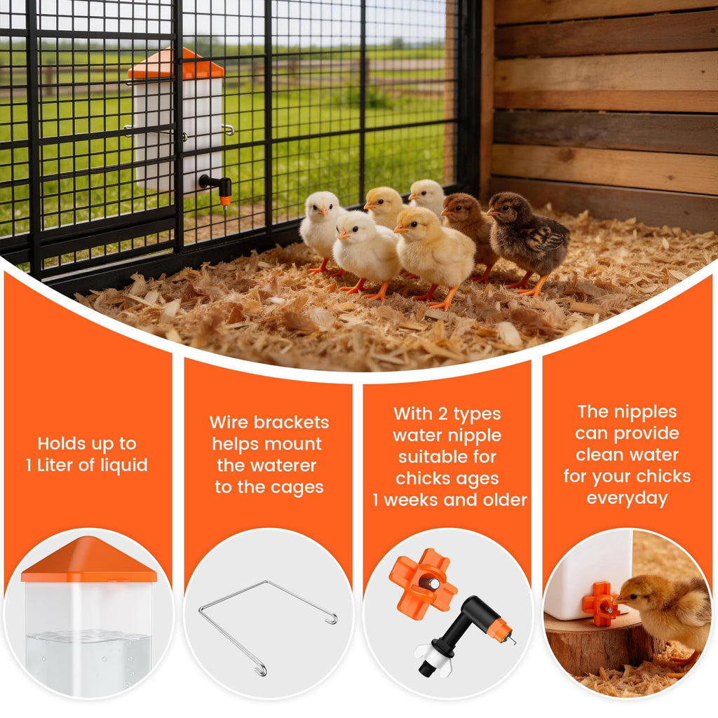 1L Baby Chick Waterer with Nipple Drinker and Anti-Roost Cone R9644