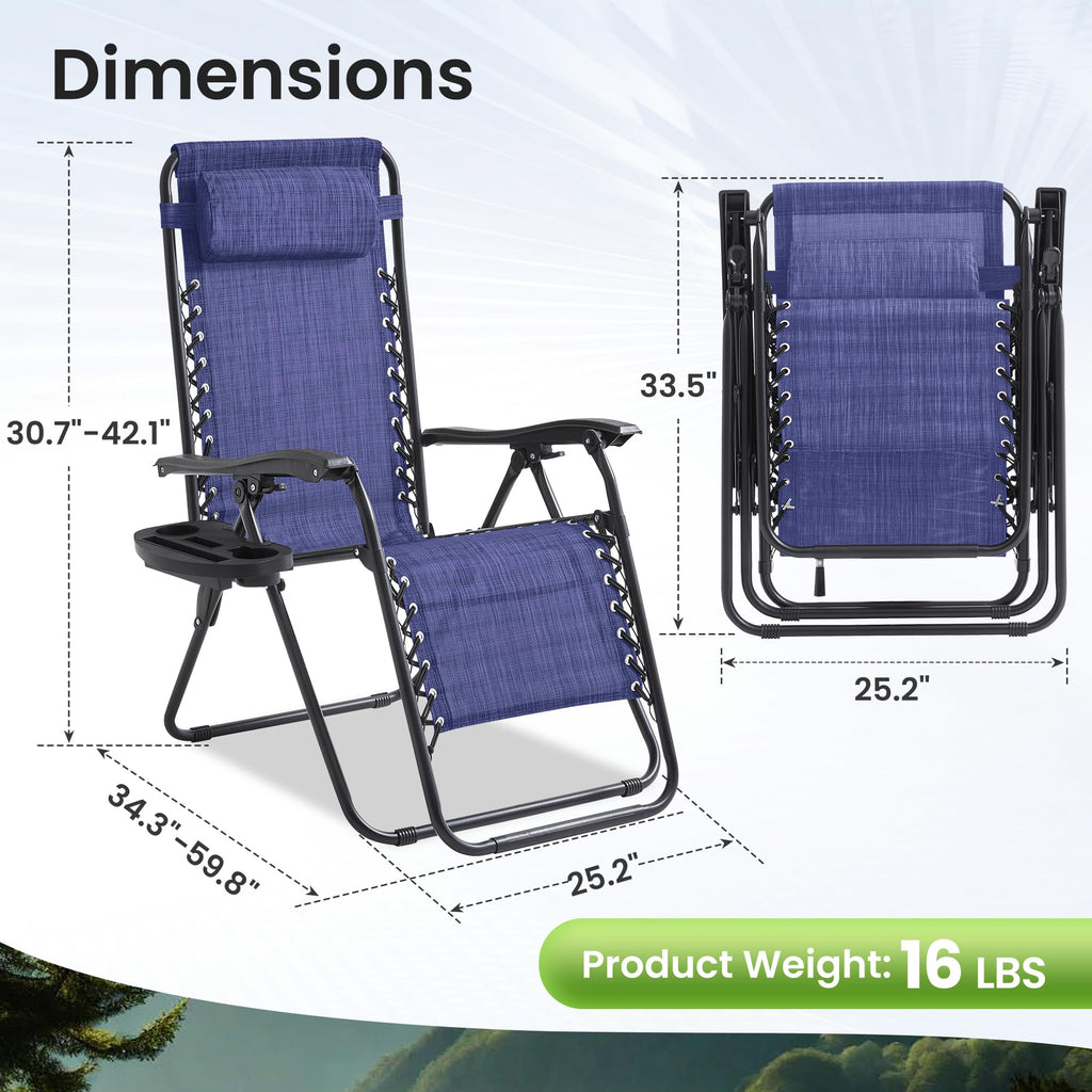 2 Pack Zero Gravity Outdoor Recliner Chair Blue H4487