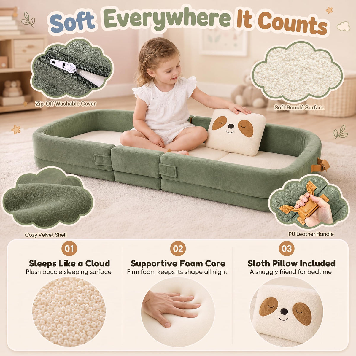 Foldable Portable Toddler Travel Bed with Pillow L5009
