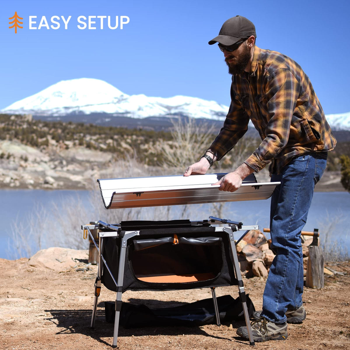 Adjustable Height Folding Camping Table with Storage S866