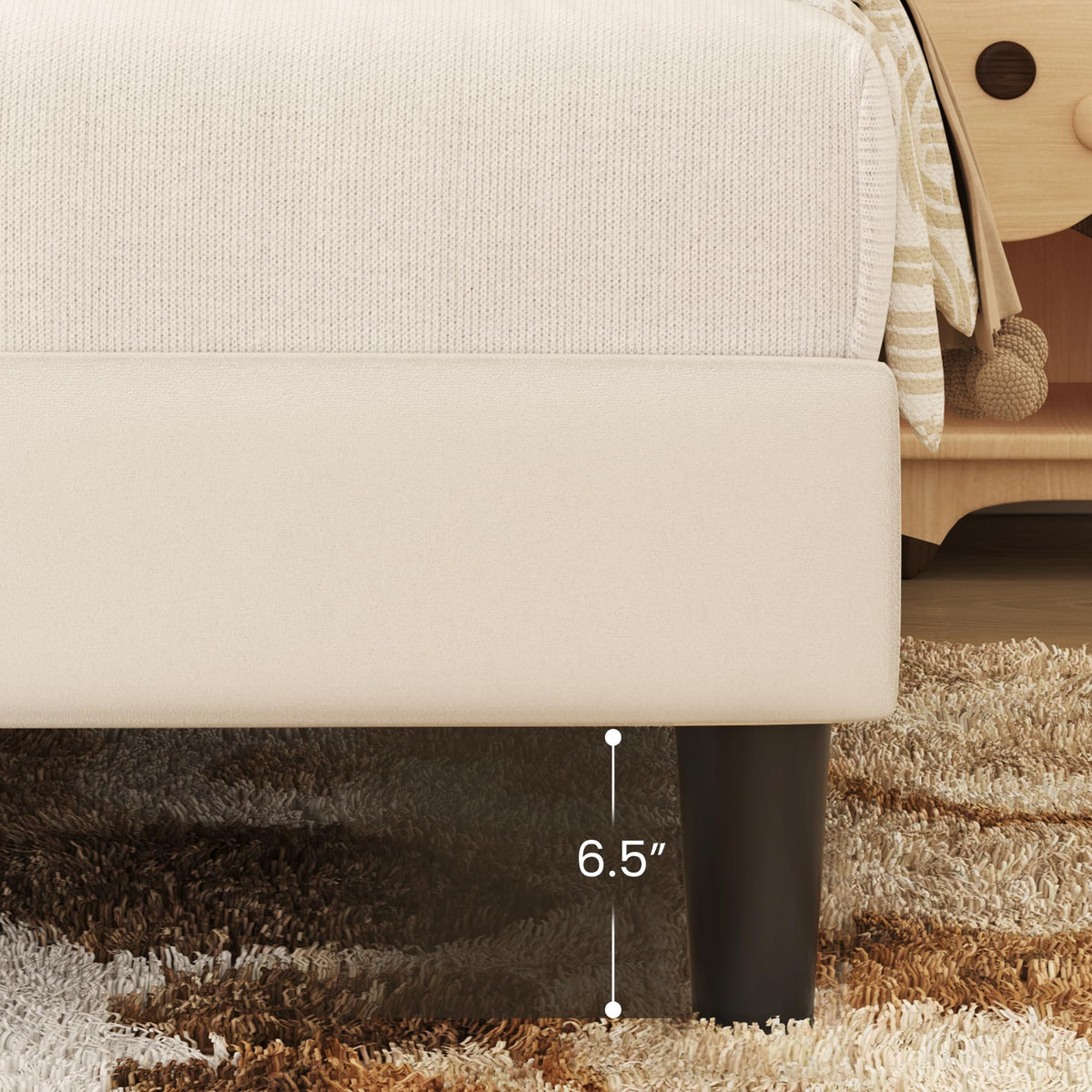 Beige Velvet Upholstered Twin Platform Bed Frame B52693