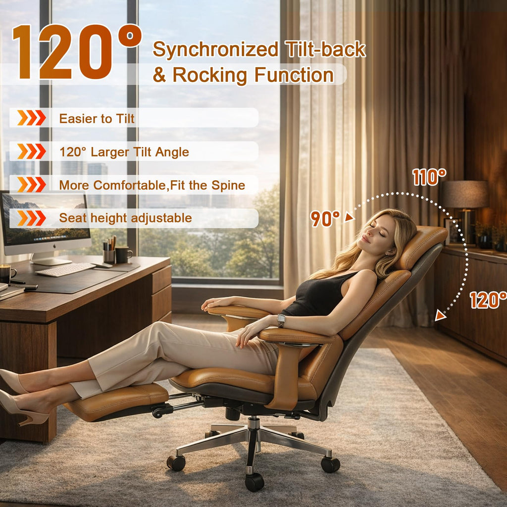 Ergonomic Genuine Leather Office Chair with Footrest O4365