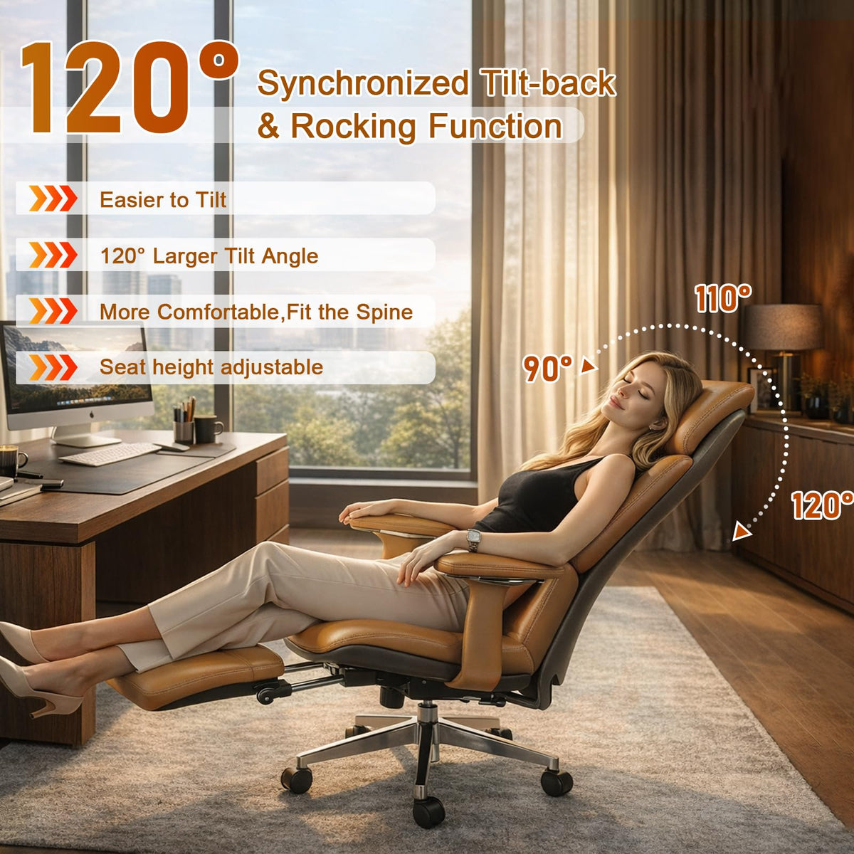 Ergonomic Genuine Leather Office Chair with Footrest O4365
