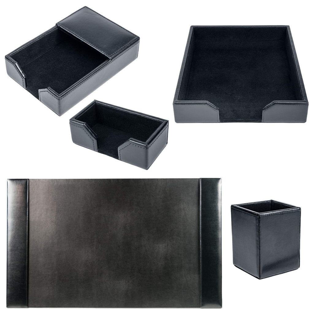 Black Bonded Leather 5-Piece Desk Set Y21825