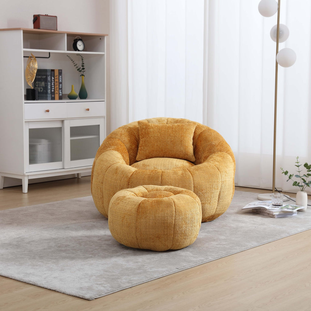 Yellow Memory Foam Bean Bag Chair with Ottoman L72840