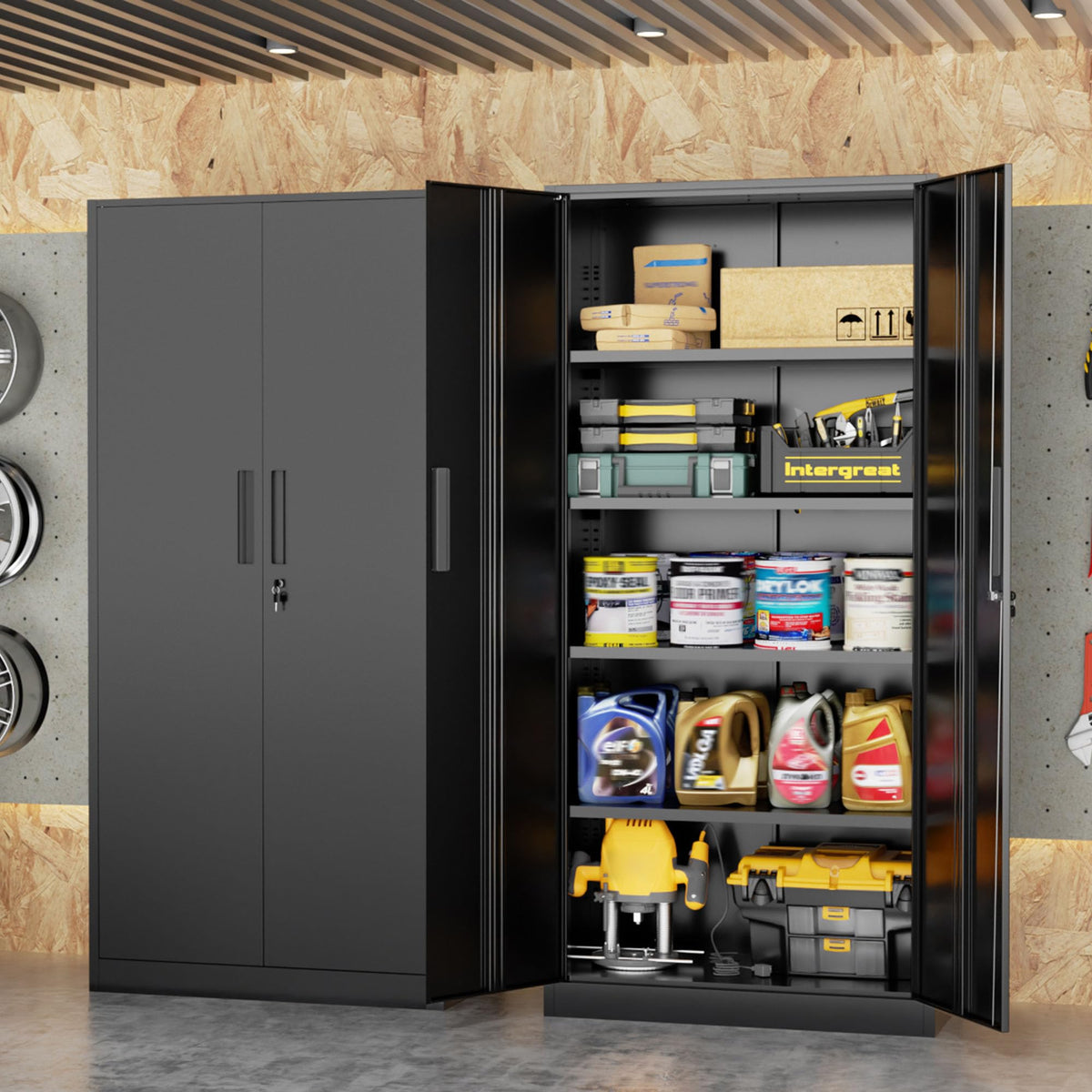 Black 72" Locking Steel Storage Cabinet with 4 Adjustable Shelves I79290