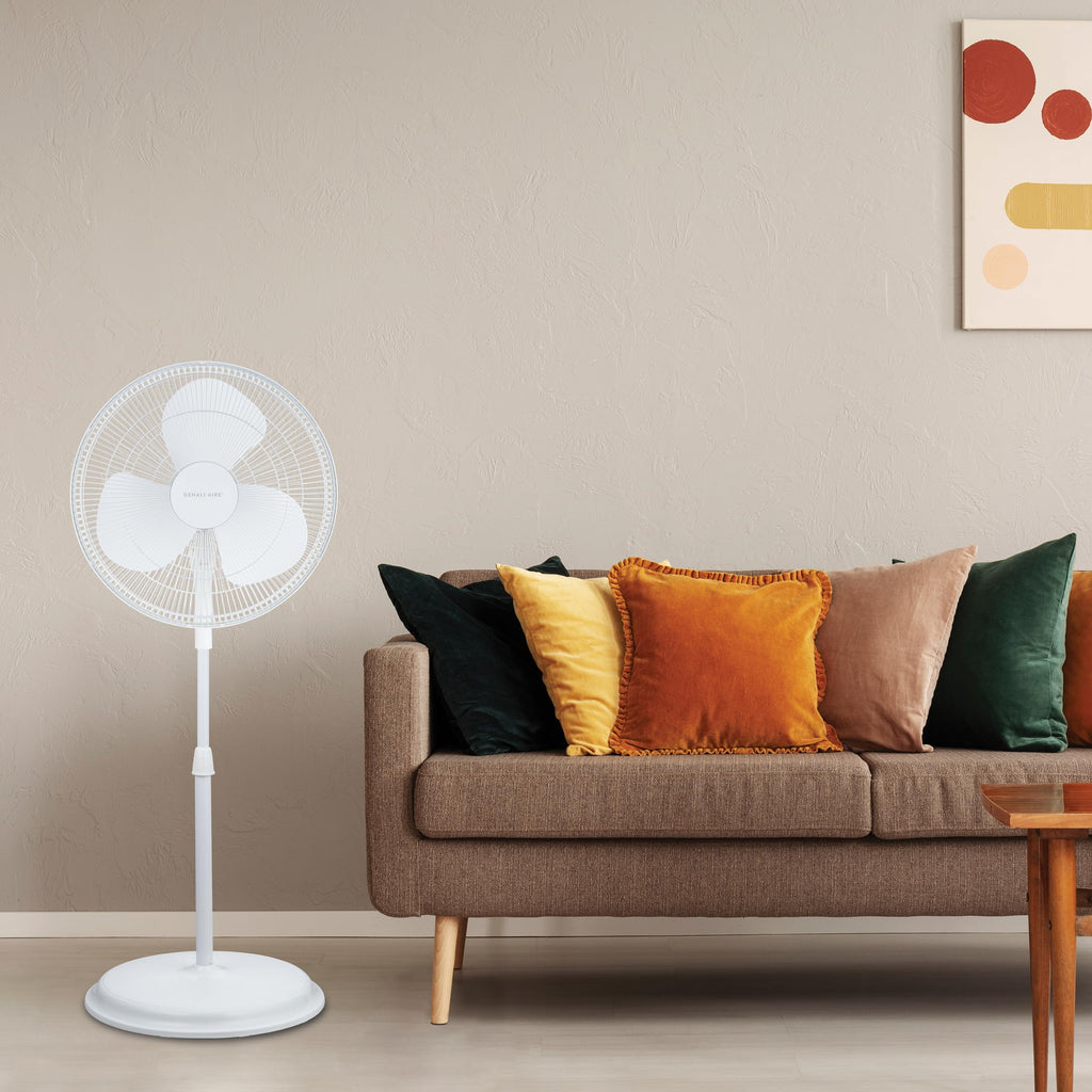 16" Oscillating Pedestal Fan with 3 Speed Settings, White J54202