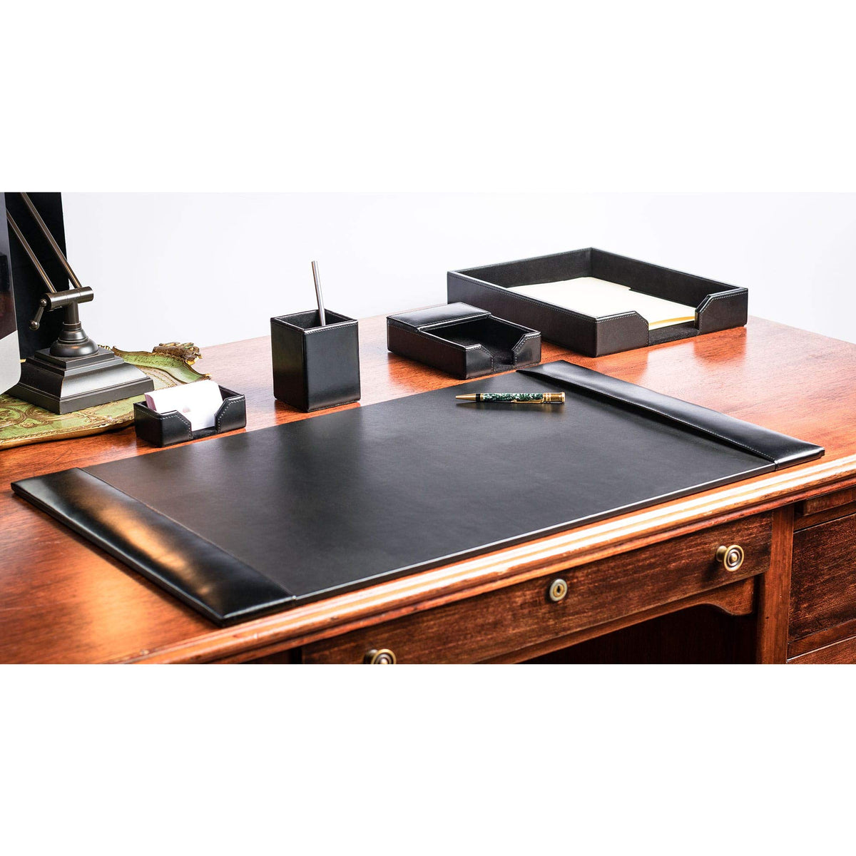 Black Bonded Leather 5-Piece Desk Set Y21825