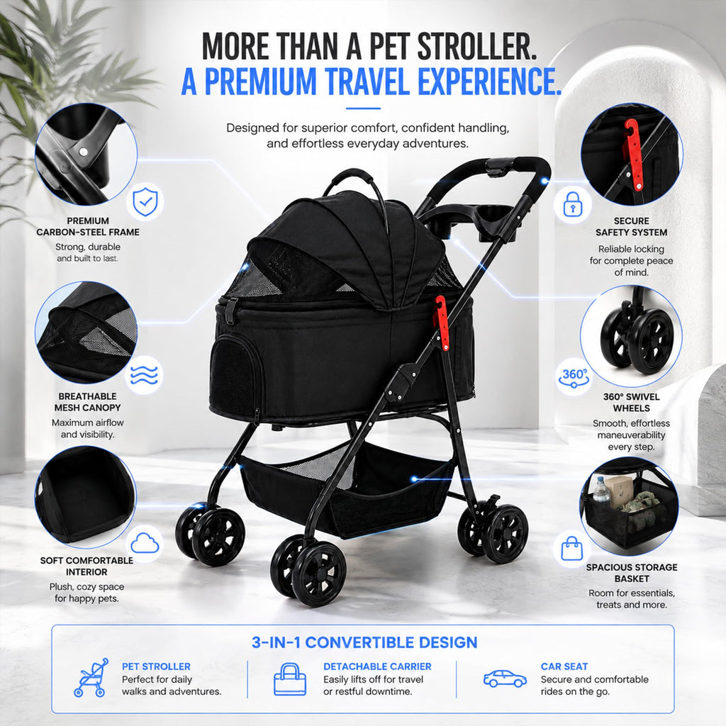 Foldable Pet Stroller with Cup Holder T392