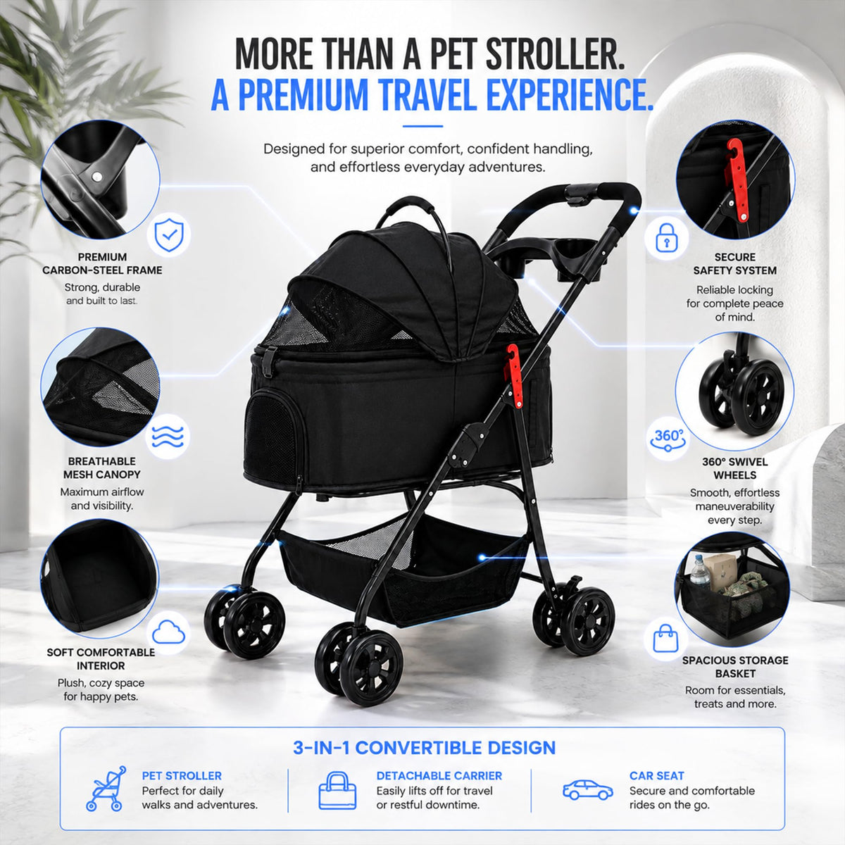 Foldable Pet Stroller with Cup Holder T392
